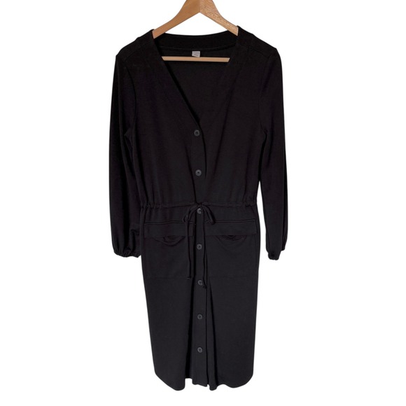 Old Navy Dresses & Skirts - Old‎ Navy Button Front Midi Dress Womens Medium Black Excellent Drawstring Waist